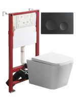 Agger Унитаз подвесной безободковый TORNADO белый с инсталляцией, микролифт, кнопка смыва черная арт-ATI11150+APB144 — фото 9, Комплекты унитаз + инсталляция