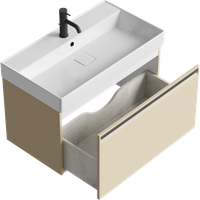 Подвесная тумба 81 см с одним ящиком в цвете капучино светлый, с умывальником арт-PUR0108KS — фото 2, Тумбы с раковиной