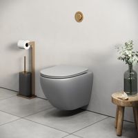 Унитаз Color (485х365х360) СВЕТЛО-СЕРЫЙ матовый подвеснойбезободковый с тонкой крышкой арт-GR-4455GLMS — фото 5, Подвесные унитазы