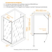 Душевой уголок RGW HO-045B (HO-011B + Z-050-2B + O-204B) 900x1200, профиль черный, стекло прозрачное, арт-350604592-014 — фото 2, Прямоугольные душевые уголки