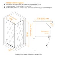 Душевой уголок RGW HO-045B (HO-011B + Z-050-2B + O-204B) 900x800 арт-350604598-014 — фото 2, Прямоугольные душевые уголки