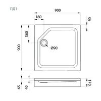 ПД 1 Поддон ДК квадрат 90х90 в комплекте арт-Щ0000004026 — фото 1, Душевые кабины