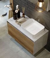 Подвесная тумба 100 см с двумя ящиками: основной и внутренний, скрытый за фасадом. Цвет белый/бетон светлый; с умывальником арт-MOB0110W+MOB0710BS — фото 6, Тумбы с раковиной