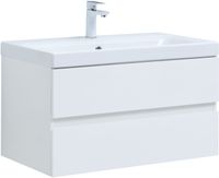 Тумба под раковину Aquanet Беркли 80 белый глянец (2 ящика) 00302351 — фото 1, Тумбы под раковину