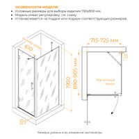 Душевой уголок RGW HO-045B (HO-011B + Z-050-2B + O-204B) 700x900, профиль черный, стекло прозрачное, арт-350604579-014 — фото 2, Прямоугольные душевые уголки