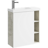 Подвесная тумба 60 см левая с одной дверью и открытыми полочками, цвет: корпус - светлый камень, фасад - белый матовый арт-ALB0106LLS+ALB0706WM — фото 4, Тумбы с раковиной
