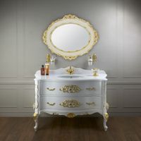 VIRGINIA База L139xH82xP59 см. 2 выдв.ящика, цвет: LACATTO BIANCO/декор золото, ручки золото 28636 — фото 1, Тумбы под раковину