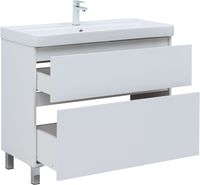 Тумба с раковиной Aquanet Вега 100 (Ирис) напольная 2 ящ. цв. белый глянец арт-00345373 — фото 7, Тумбы с раковиной