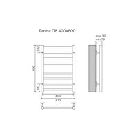 Полотенцесушитель водяной AZARIO PARMA 400/600 8 секций, нижнее/диагональное подключение, 1/2", хром арт-AZ10146S — фото 4, Водяные полотенцесушители
