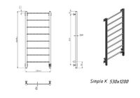 Полотенцесушитель электрический Grota Simple K 530х1200 черный Simple K 530х1200 RAL9005 EL — фото 4, Электрические полотенцесушители