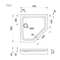Товар: ПД28 Поддон низкий пятиугольный 90х90 в комплекте арт-Щ0000052850 - фото 5 ПД28 Поддон низкий пятиугольный 90х90 в комплекте арт-Щ0000052850 — фото 5, Акриловые душевые поддоны