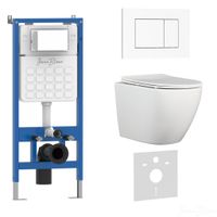 Комплект 3в1 IBERICA BLANCA инсталляция SILENCIO, унитаз BILBAO ALTO белый, кнопка смыва ESTI-S белый глянцевый (IB001.BLA.231.855) — фото 1, Комплекты унитаз + инсталляция