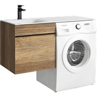 Подвесная тумба под стиральную машину с одним ящиком 115 см, цвет дуб балтийский с умывальником арт-TER01051DB+FOR.11.04.D-L — фото 4, Тумбы с раковиной