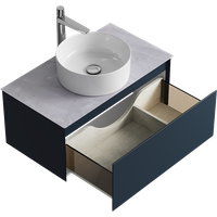 Подвесная тумба с одним ящиком 81 см, цвет серый со столешницей серый камень и наставным умывальником арт-GE01081GRM+STG814X476GS — фото 2, Тумбы с раковиной