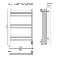 Полотенцесушитель электрический AZARIO ANCONA 500/800 квадрат, 9 секций, диммер справа, черный арт-AZ71858B — фото 5, Электрические полотенцесушители