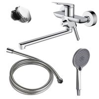 Смеситель для ванны Azario Lursy керамический картридж, длинный излив, с ручным душем, шланг 150 см, хром арт-AZ-K1749 — фото 8, Смеситель для ванны