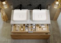 Товар: Подвесная тумба 120 см с двумя ящиками: основной и внутренний, скрытый за фасадом. Цвет белый/бетон светлый; с умывальником арт-MOB0112W+MOB0712BS - фото 4 Подвесная тумба 120 см с двумя ящиками: основной и внутренний, скрытый за фасадом. Цвет белый/бетон светлый; с умывальником арт-MOB0112W+MOB0712BS — фото 4, Тумбы с раковиной