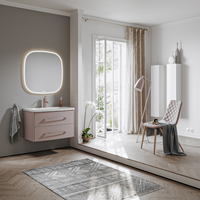 Подвесная тумба в цвете пепельная роза с двумя ящиками с умывальником из литьевого мрамора арт-NER0108PR — фото 3, Тумбы с раковиной