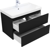 Тумба с раковиной Aquanet Вега 2.0 80 2 ящ. цв.черный (раковина Flat) 00344767 — фото 5, Тумбы с раковиной