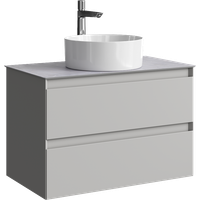 Подвесная тумба с двумя ящиками 81 см, цвет серый туман со столешницей серый камень и наставным умывальником арт-GE01082ST+STG814X476GS — фото 5, Тумбы с раковиной