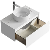 Подвесная тумба с одним ящиком 81 см, цвет белый со столешницей мрамор белый и наставным умывальником арт-GE01081WM+STG814X476MW — фото 2, Тумбы с раковиной