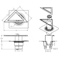 Трап BERGES водосток ZENTRUM Norma 35х25х25 угловой, матовый хром, выпуск D50/75/110 H74 вертикальный арт-090473 — фото 5, Трапы для душа