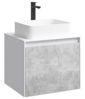 Подвесная тумба 60 см с двумя ящиками: основной и внутренний, скрытый за фасадом. Цвет белый/бетон светлый; с умывальником арт-MOB0106W+MOB0706BS — фото 6, Тумбы с раковиной