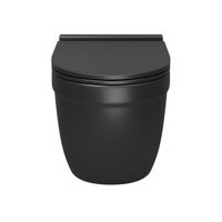 Унитаз подвесной Grossman (520*360*410) безободковый,черный матовый с тонкой крышкой,микролифт,смыв торнадо,1 место арт-GR-4483BMSQ — фото 1, Подвесные унитазы