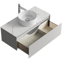 Подвесная тумба с одним ящиком 100 см, цвет серый туман со столешницей мрамор белый и наставным умывальником арт-GE01101ST+STG1014X456MW — фото 2, Тумбы с раковиной