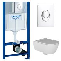 КОМПЛЕКТ Grohe + beWash: Инсталляция 38721001 Grohe Rapid SL + Melville Унитаз подвесной безободковый со скрытым креплением с гигиеническим покрытием в комплекте с тонким сиденьем микролифт HRKA052N3VP0W5SZ0+VTMU11W5W5HSZ GRH721MELVP0 — фото 2, Комплекты унитаз + инсталляция