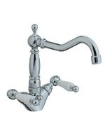 Смеситель для раковины, Cisal, Arcana Toscana, тип открывания воды-двухрычажный, тип установки-на раковину, отверстия для монтажа-1, высота, мм-215, цвет-хром/керамика арт-TS00052121 — фото 1, Смесители для раковины