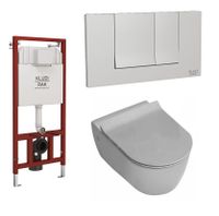 Унитаз HATRIA Fusion подвесной комплект с cиденьем с крышкой с плавным опусканием безободковый цвет белый с инсталляцией для унитаза и кнопка хром KLUDI RAK арт-HKF001 — фото 1, Комплекты унитаз + инсталляция