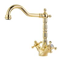 PRESTIGE См-ль д/раковины излив "змейка", донный клапан "click-clack", золото арт-31616 — фото 2, Смесители для раковины