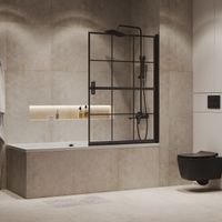 Шторка для ванны Niagara Nova (90х140) черный матовый,стекло прозрачное с рисунком,распашная,1 место арт-NG-08-90BLACK — фото 3, Шторки для ванной распашные