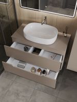 Orange Line Li-100TuLMDF+B04-600W тумба с раковиной подвесная 100 см, латте/белый Li-100TuLMDF+B04-600W — фото 4, Тумбы с раковиной