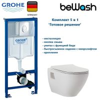КОМПЛЕКТ Grohe + beWash: Инсталляция 38721001 Grohe Rapid SL + Vettern Унитаз подвесной с функцией биде с сиденьем микролифт белый глянец 82323601+EVB7382 GRH721VET601 — фото 1, Комплекты унитаз + инсталляция