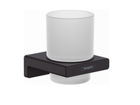 Стакан, Hansgrohe, AddStoris, одинарный, ширина, мм-81, глубина, мм-91, высота, мм-94, настенный, материал стакана-стекло матовое, материал держателя-металл, крепления в комплекте, цвет-черный матовый арт-41749670 — фото 1, Стаканы для зубных щеток