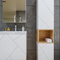 Тумба с раковиной и нишей Бриклаер , белый/дуб бунратти арт-КРИСТАЛЛ 50B — фото 5, Тумбы с раковиной