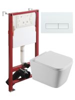 Agger Унитаз подвесной безободковый белый с инсталляцией, микролифт, кнопка смыва белая арт-ATI04100+APB288 — фото 1, Комплекты унитаз + инсталляция