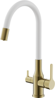 Смеситель для кухни с гибким изливом и подключением фильтра BELZ, брашированное золото, белый, арт-B76814-5 — фото 1, Смесители для кухни