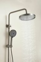 Душевая система с тропическим душем и смесителем BELZ, клавишный переключатель, оружейная сталь, арт-B25713-3 — фото 6, Душевые стойки