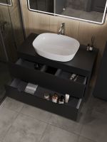 Orange Line Li-100TubMDF+B08-500W тумба с раковиной подвесная 100 см, черный/белый Li-100TubMDF+B08-500W — фото 4, Тумбы с раковиной