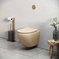 Унитаз Color (485х360х375) БЕЖЕВЫЙ матовый подвеснойбезободковый с тонкой крышкой арт-GR-4455BEMS — фото 3, Подвесные унитазы