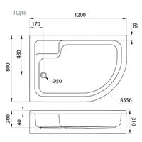ПД18 Поддон 120х80 1/4 круга, средний с сиденьем, левый в комплекте арт-Щ0000038231 — фото 2, Акриловые душевые поддоны