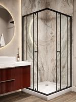 Душевой уголок Parly 80х80 см, с поддоном, профиль черный , стекло матовое арт-ZQ81B — фото 2, Квадратные душевые уголки