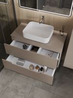 Orange Line Li-100TuLMDF+B05-500W тумба с раковиной подвесная 100 см, латте/белый Li-100TuLMDF+B05-500W — фото 4, Тумбы с раковиной