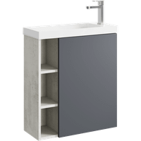 Товар: Подвесная тумба 60 см правая с одной дверью и открытыми полочками, цвет: корпус - светлый камень, фасад - серый матовый арт-ALB0106RLS+ALB0706GRМ - фото 4 Подвесная тумба 60 см правая с одной дверью и открытыми полочками, цвет: корпус - светлый камень, фасад - серый матовый арт-ALB0106RLS+ALB0706GRМ — фото 4, Тумбы с раковиной