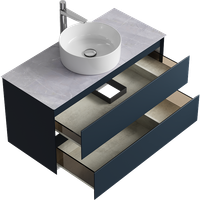 Подвесная тумба с двумя ящиком 100 см, цвет серый со столешницей серый камень и наставным умывальником арт-GE01102GRM+STG1014X456GS — фото 2, Тумбы с раковиной