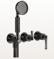 Смеситель для душа, Gessi, VENTI20, на 2 потребителя, тип открывания воды-однорычажный, тип регулирования воды-керамический картридж, монтаж-настенный встраиваемый, отверстия для монтажа-3, внутренняя часть-необходимо заказать, с переключателем, выводом воды и держателем лейки, цвет-Black Metal PVD арт-65036.706 — фото 2, Смеситель для душа