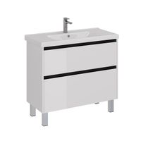 Тумба Lemark COMBI 100 см под 1 раковину, подвесная/напольная, 2 ящика, цвет планки: Чёрный, цвет ко арт-LM03C100T-black — фото 4, Тумбы под раковину